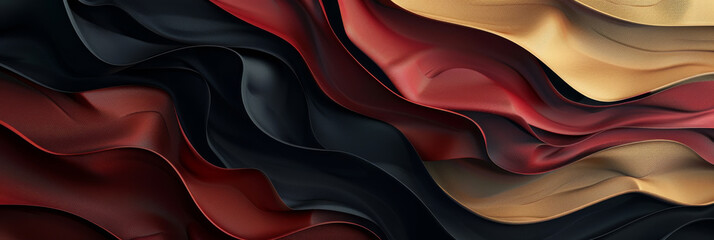 Elegant Wavy Silk Fabric Texture in Black, Red, and Gold