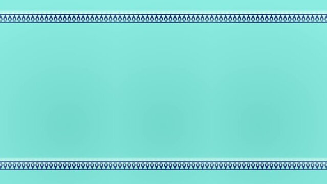 Long rectangular, horizontal decorated thick navy blue motionless long lines frame on a green background. Space for your own content.