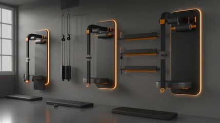 Modern Gym Interior With Illuminated Workout Stations
