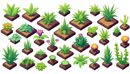 Obraz premium isometric plants set illustrations plants design elements on isolated white background gardening environment nature plantation 