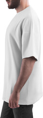 Mockup white t-shirt on a man PNG, side view