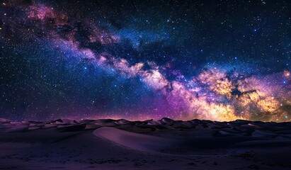 Desert under a starry sky. The concept of the infinity of space and open landscapes.