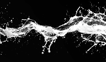 White milk splashes on a black background. The concept of purity and freshness.