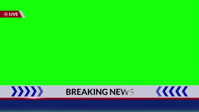 Breaking News - Lower third live breaking news brackground green screen and seamless looping ticker with blank text boxes