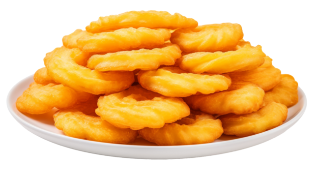 A white bowl brimming with fried delicacies nestles on a pristine table