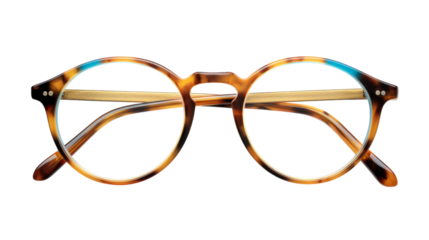 A stylish pair of glasses resting on a pristine white background