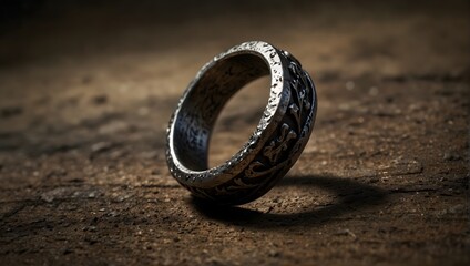 A heavy, battle-worn ring, scarred and dented, telling tales of countless wars and the bravery of its owner Generative AI - obrazy, fototapety, plakaty