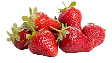 A cluster of vibrant strawberries dances gracefully against a crisp white backdrop