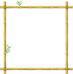 Bamboo wooden squared frame with green leaves realistic vector illustration