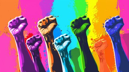 Colorful fists illustration equality campaign blm movement social media post
 - obrazy, fototapety, plakaty