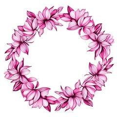 Magenta thin barely noticeable flower frame with leaves isolated on white background pattern 