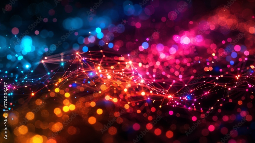 Poster a colorful array of interconnected nodes in a digital network