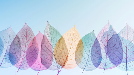 Transparent Colorful Skeleton Leaves Against Blue Sky