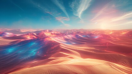 A desert where holographic mirages blend with reality - obrazy, fototapety, plakaty