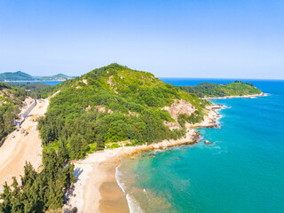 Aerial photography of the summer coastline of Dahuajiao, Wanning, Hainan, China