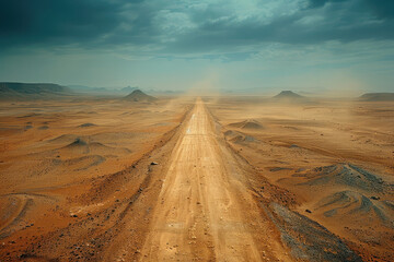 Fototapeta na wymiar Remote Desert Road Winding Through, road adventure, path to discovery, holliday trip, Aerial view