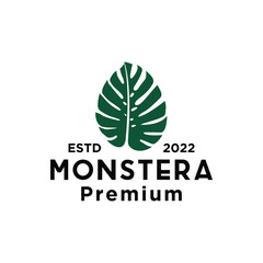 Monstera, tropical leaf logo design vintage