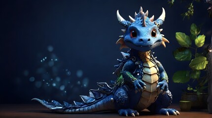 cute dragon in the dark-Enchanting Azure Dragon: Studio-Lit Splendor in 8K Ultra HD Detail, Serenely Isolated Against Midnight Blue Ambiance"