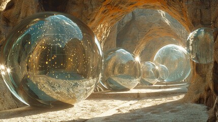 A system of floating orbs that contain the dreams of a sleeping giant - obrazy, fototapety, plakaty