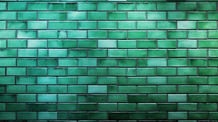 Textured Tapestry: Green Panoramic Bricks Close-Up View