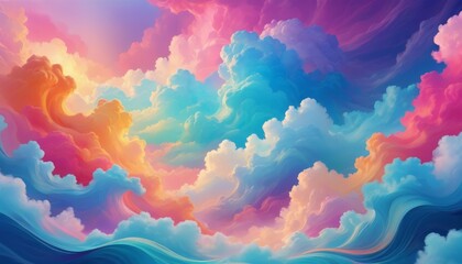 Surreal digital painting depicting vibrant clouds swirling in a dreamlike fashion, with a vivid mix of pink, blue, and purple hues, evoking a sense of creativity and imagination.. AI Generation - obrazy, fototapety, plakaty