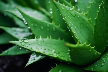 Closeup of a healthy aloe vera plant with lush green leaf, known for its medicinal properties