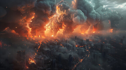 Apocalyptic Urban Inferno with Explosions and City in Flames War Atmosphere