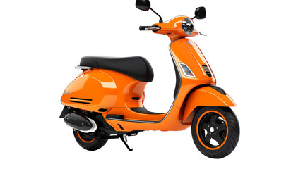 A vibrant orange scooter stands out against a bright white backdrop