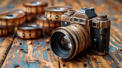 Vintage Camera and Film Rolls: Ideal for photography-related themes. 