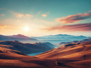 Naklejka premium beautiful sunset in the mountains background