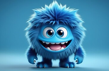 Obraz premium Cute blue furry monster 3D cartoon character