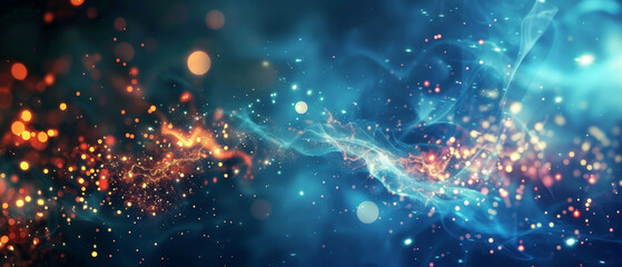 Obraz premium A blue and orange swirl of light and dark blue and orange sparks