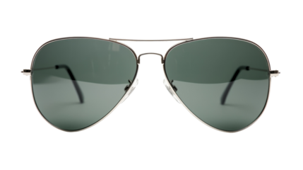 A pair of stylish sunglasses resting on a white background