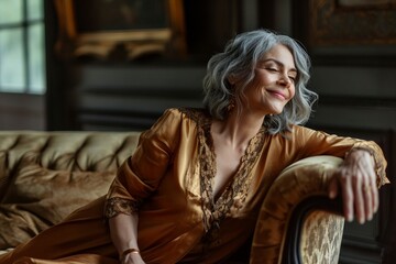 Obraz premium a woman sitting on a couch smiling