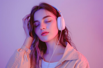 Young woman enjoying music with closed eyes