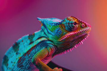 Fotografía de estudio profesional de camaleón con iluminación colorida - obrazy, fototapety, plakaty