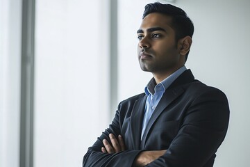 Fototapeta premium a man in a suit with his arms crossed
