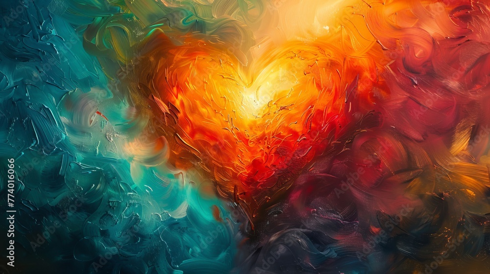 Poster an abstract representation of a heart overflowing with light and joy