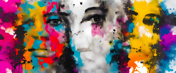 abstract color paint splash with face  wallpaper, Transparent background