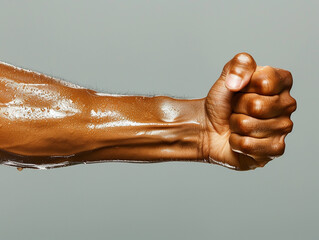 Closeup of a muscular arm challenging traditional gender norms of strength and beauty