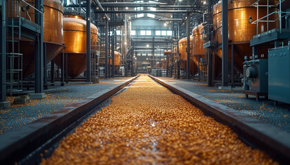Biorefinery operation within the renewable fuel factory, with tanks filled with oily seeds for processing into biodiesel, ecological biogas, gasoline, gas using environmentally friendly techniques.  - obrazy, fototapety, plakaty