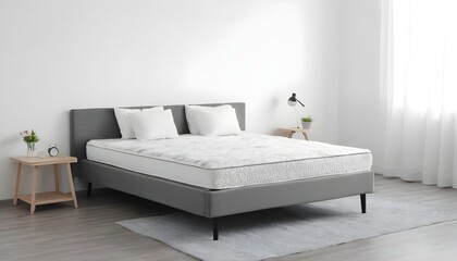 Fototapeta na wymiar Comfortable bed with new mattress in room. Healthy sleep