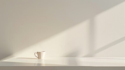 White cup of coffee and tea on table . empty, pastel background, light and shadow . free space for comments and messages.