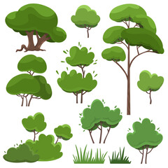 Collection of trees in cartoon flat style. Vector element.