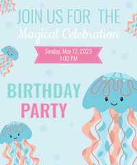 Cute birthday invitation with water jellyfish