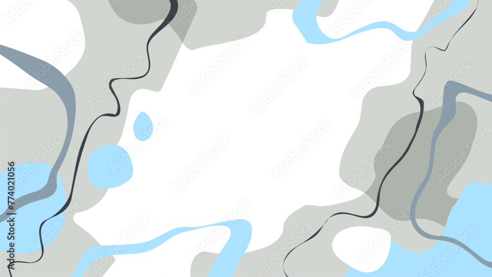 Poster abstract background with various curved shapes and black lines for creative graphic design. blue and