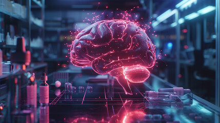 A world where brain chips cure illnesses merging medical science with technology in a quest for ultimate knowledge. Generative ai. - obrazy, fototapety, plakaty