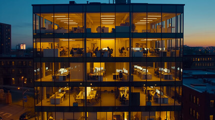 Modern office building full of active people.