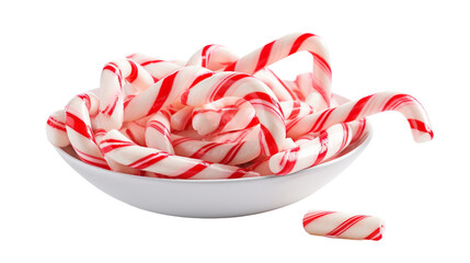 A bowl brimming with vibrant candy canes sits elegantly on a pristine white table