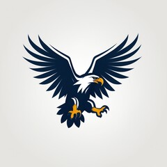 Logo of an eagle with a navy blue body and yellow feet and talons.